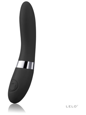 Black and silver device with 'Lelo Elise 2 Deluxe Vibrator' branding on a white background