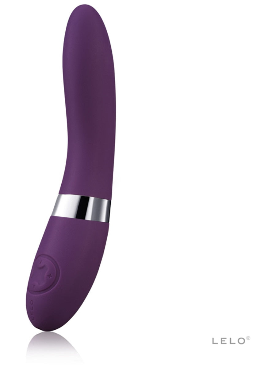 Black and silver device with 'Lelo Elise 2 Deluxe Vibrator' branding on a white background