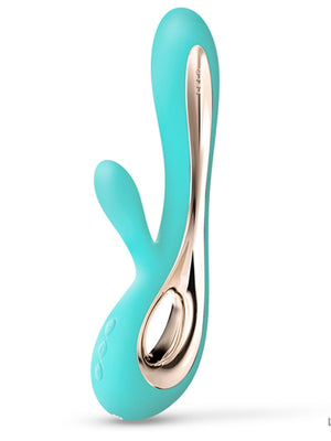 Turquoise and rose gold Lelo Soraya 2 Deluxe on a white background