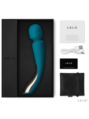 'Lelo Smart Wand 2 Medium' device with packaging and accessories on a white background