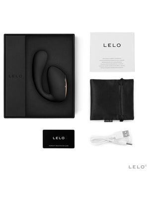 Lelo Ida Wave 3.7 Vibrator product set with packaging, device, USB cable, and card on a white background