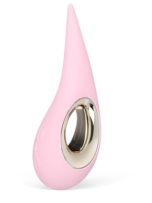 Pink Lelo Dot 7.4" Vibrator with a metallic ring on a white background