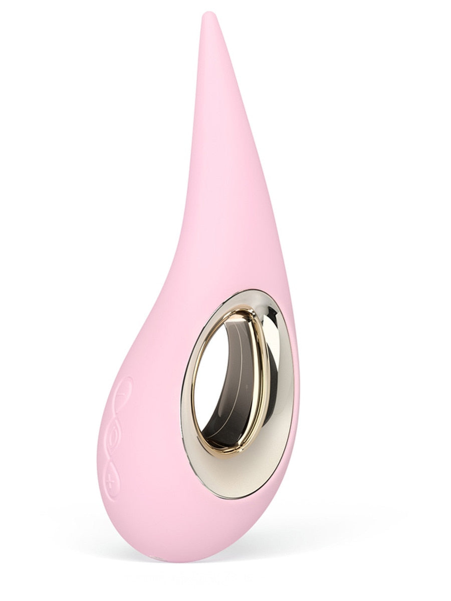 Pink Lelo Dot 7.4" Vibrator with a metallic ring on a white background