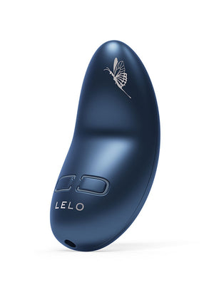 Blue LELO Nea 3 Petite Vibrators product with butterfly design on a white background