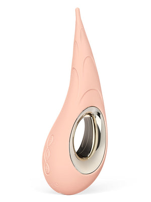 Pink Lelo Dot Cruise 6.5" Vibrator with a metallic ring on a white background