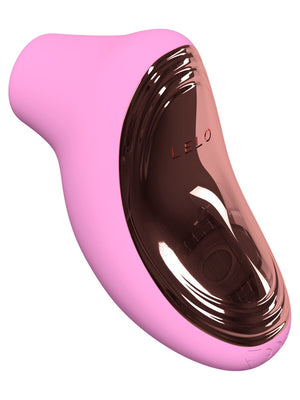 Pink and rose gold LELO Sona 2 Travel Massager with 'LELO' branding on a white background