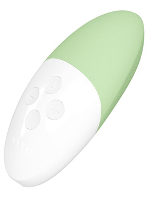 White and green Lelo Siri 3 Sound Activated Vibrator on a white background