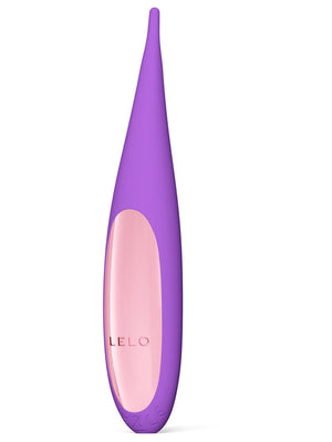 Purple and pink device with 'LELO Dot Travel Device' branding on a white background