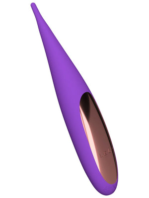 Purple and rose gold LELO Dot Travel Device on a white background