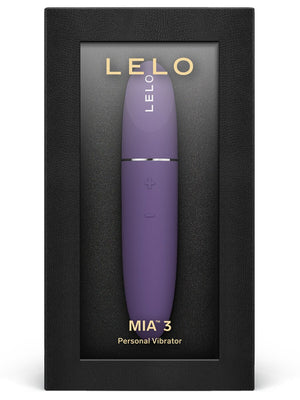 Purple Lelo Mia 3 4.4" Discreet Massager personal vibrator in a black box