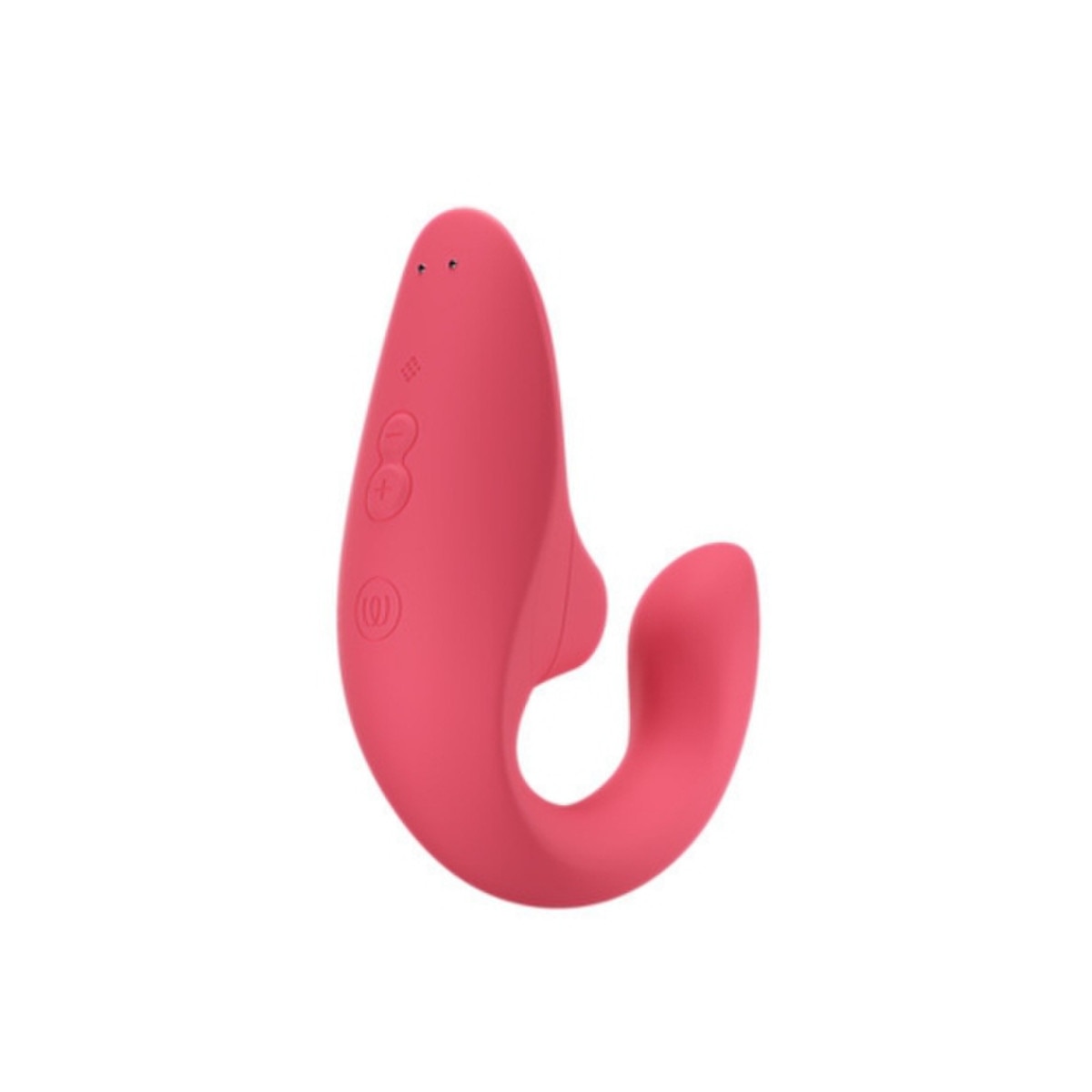Pink silicone Womanizer Blend Massager with control buttons on a white background