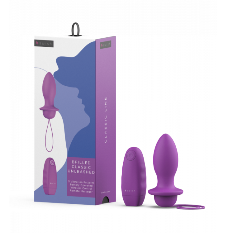 B-Swish Bfilled Classic Unleashed Vibrating Anal Plug - Orchid Box