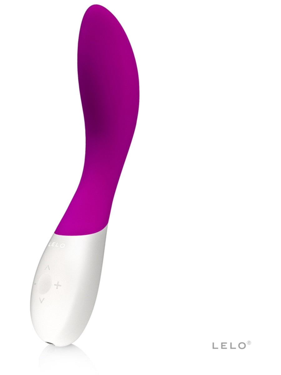 Purple and white device with 'Lelo Mona Wave 8 G Spot Vibrator' branding on a white background