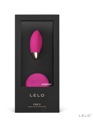 Lyla 2 SenseMotion Vibrator by LELO black Lelo packaging on a white background