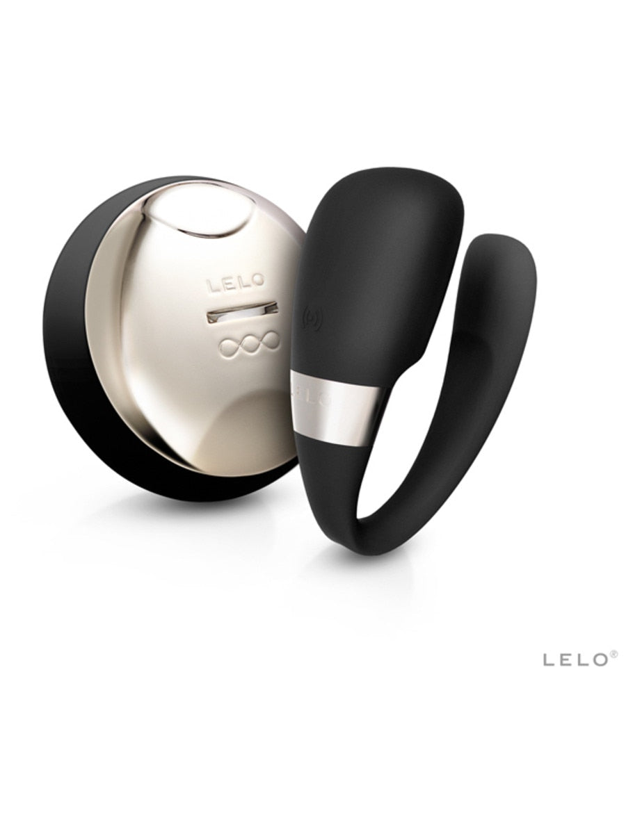 Black and silver LELO Tiani 3 Couples Massager product on a white background