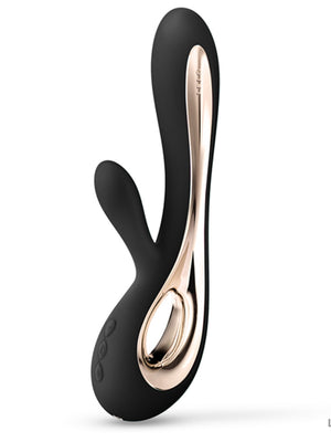 Black and rose gold Lelo Soraya 2 Deluxe on a white background