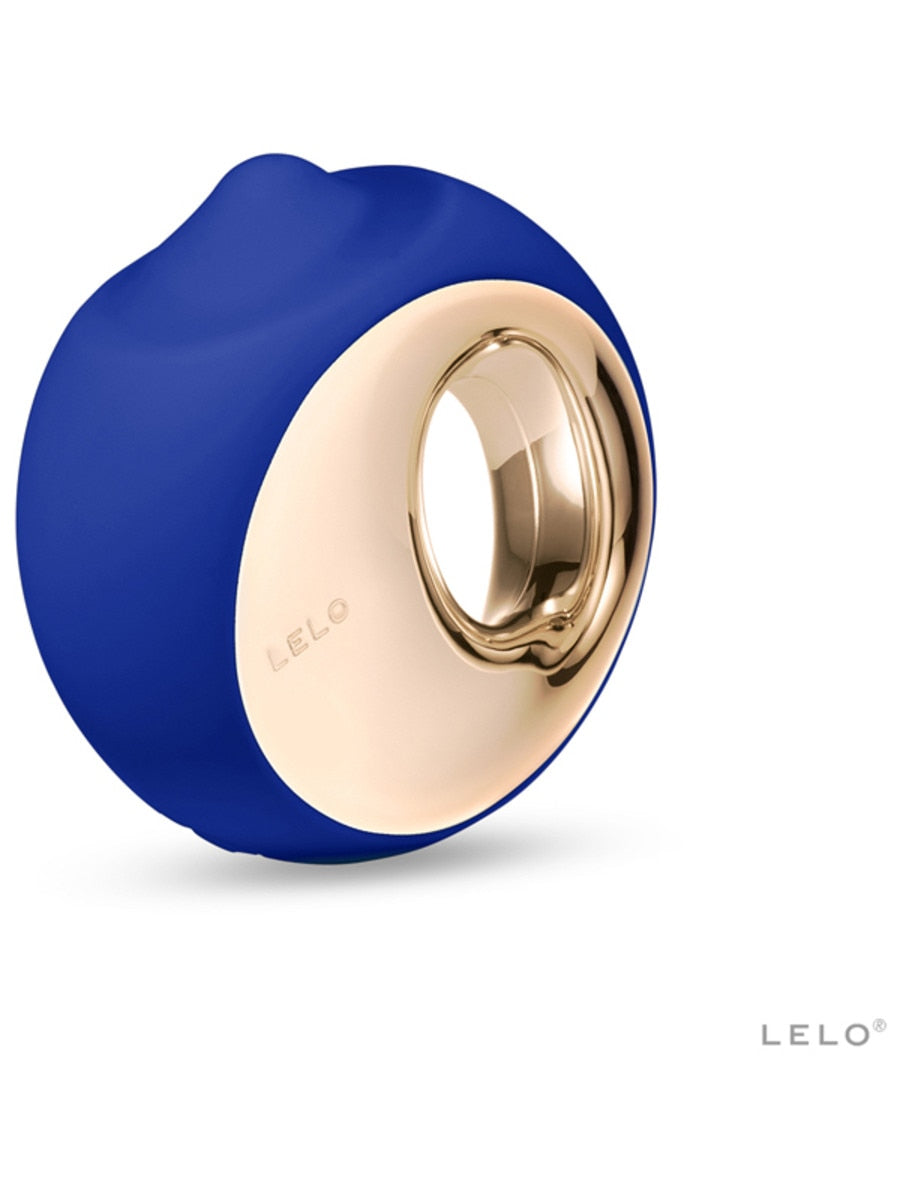 Blue and gold Lelo Ora 3 Swirling Pleasure Beaded 3.4" Clitoral Vibrator product on a white background