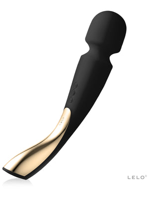 Black and gold electronic device with 'Lelo Smart Wand 2 Large 12" Massager' branding on a white background
