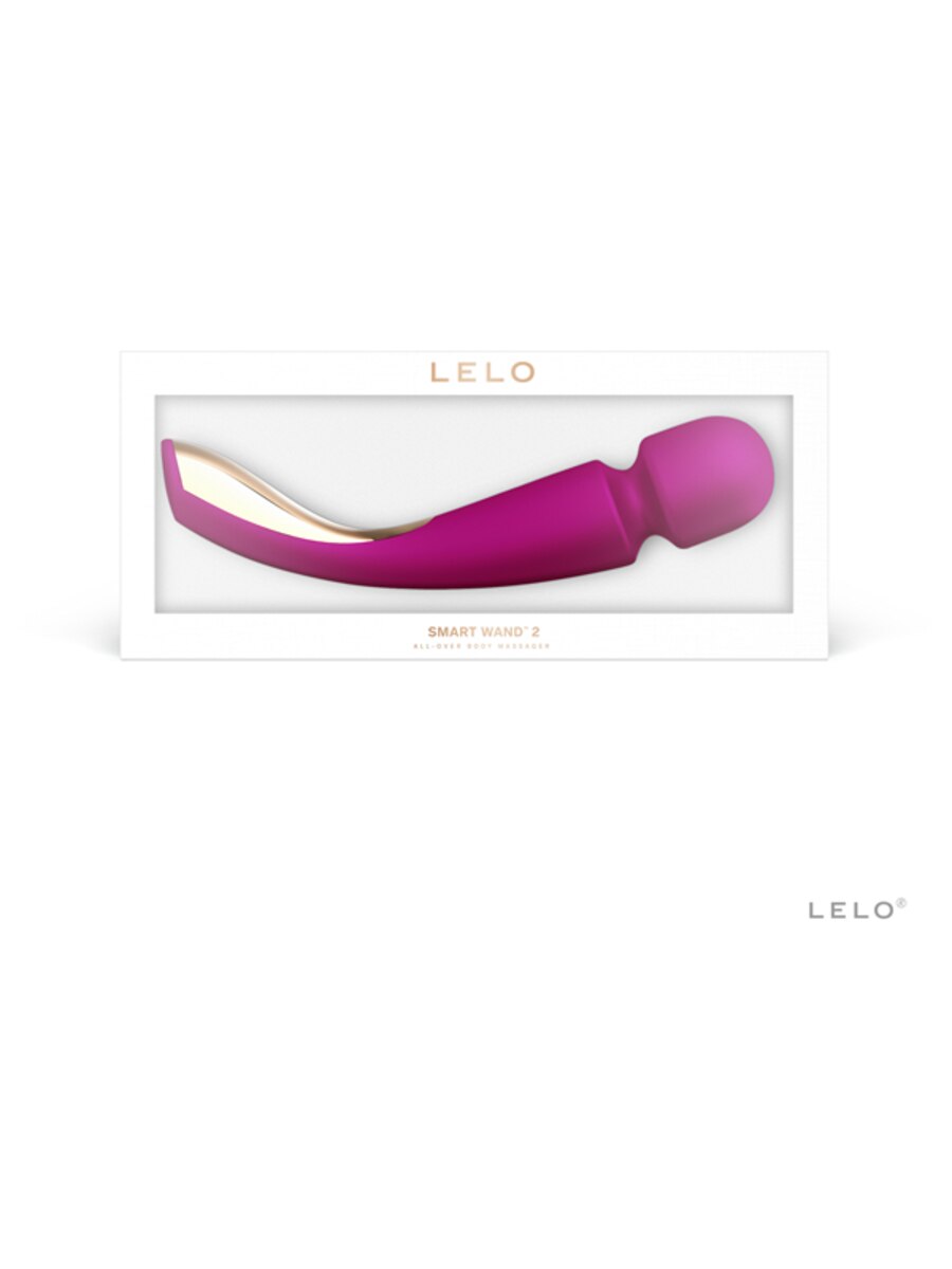 Pink and gold Lelo Smart Wand 2 Large 12" Massager product in packaging on a white background
