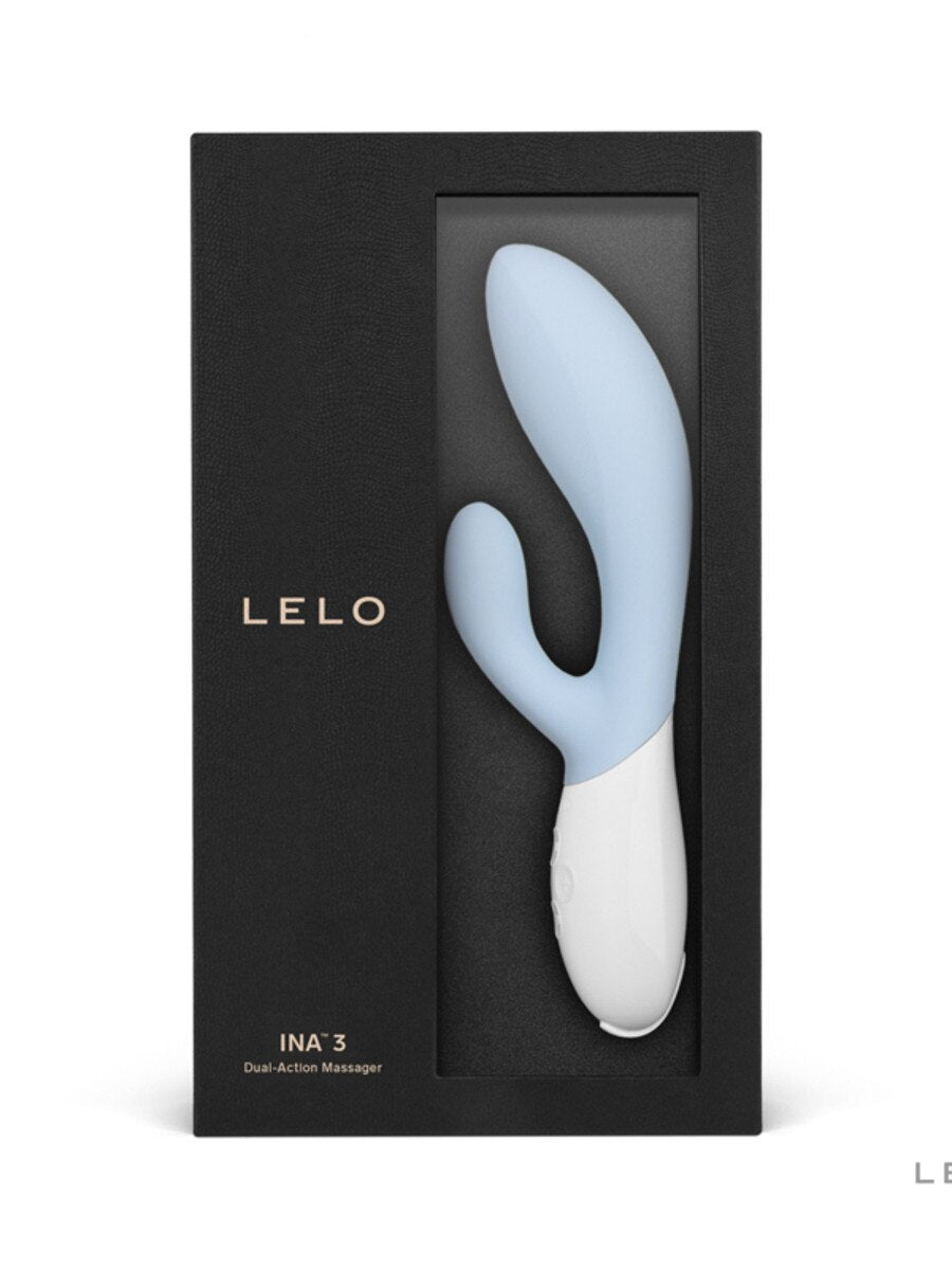 Lelo Ina 3 Rabbit Vibrator dual-action massager in packaging on a white background
