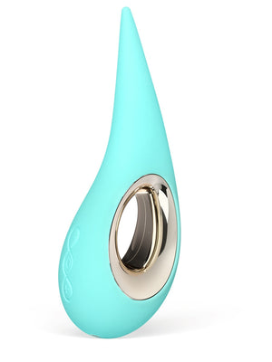 Lelo Dot 7.4" Vibrator with a metallic ring on a white background