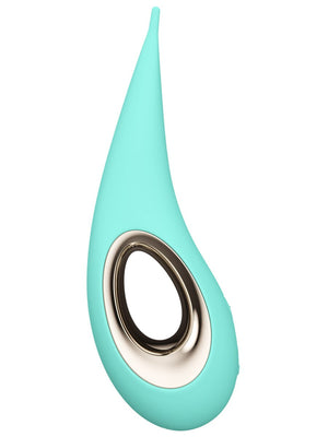 Turquoise and silver Lelo Dot 7.4" Vibrator on a white background