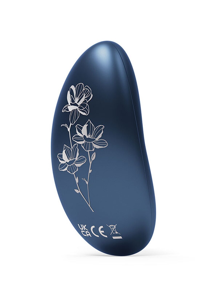 Blue LELO Nea 3 Petite Vibrators with floral design on a white background
