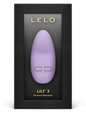 Purple LELO Lily 3 Personal Massager personal massager in black packaging on a white background