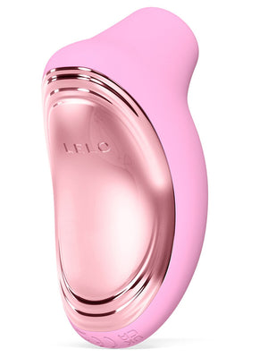 Pink and rose gold LELO Sona 2 Travel Massager on a white background