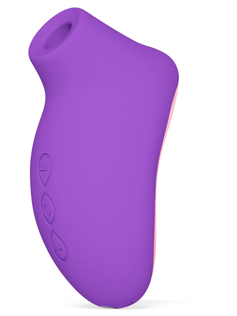 Purple and pink LELO Sona 2 Travel Massager on a white background