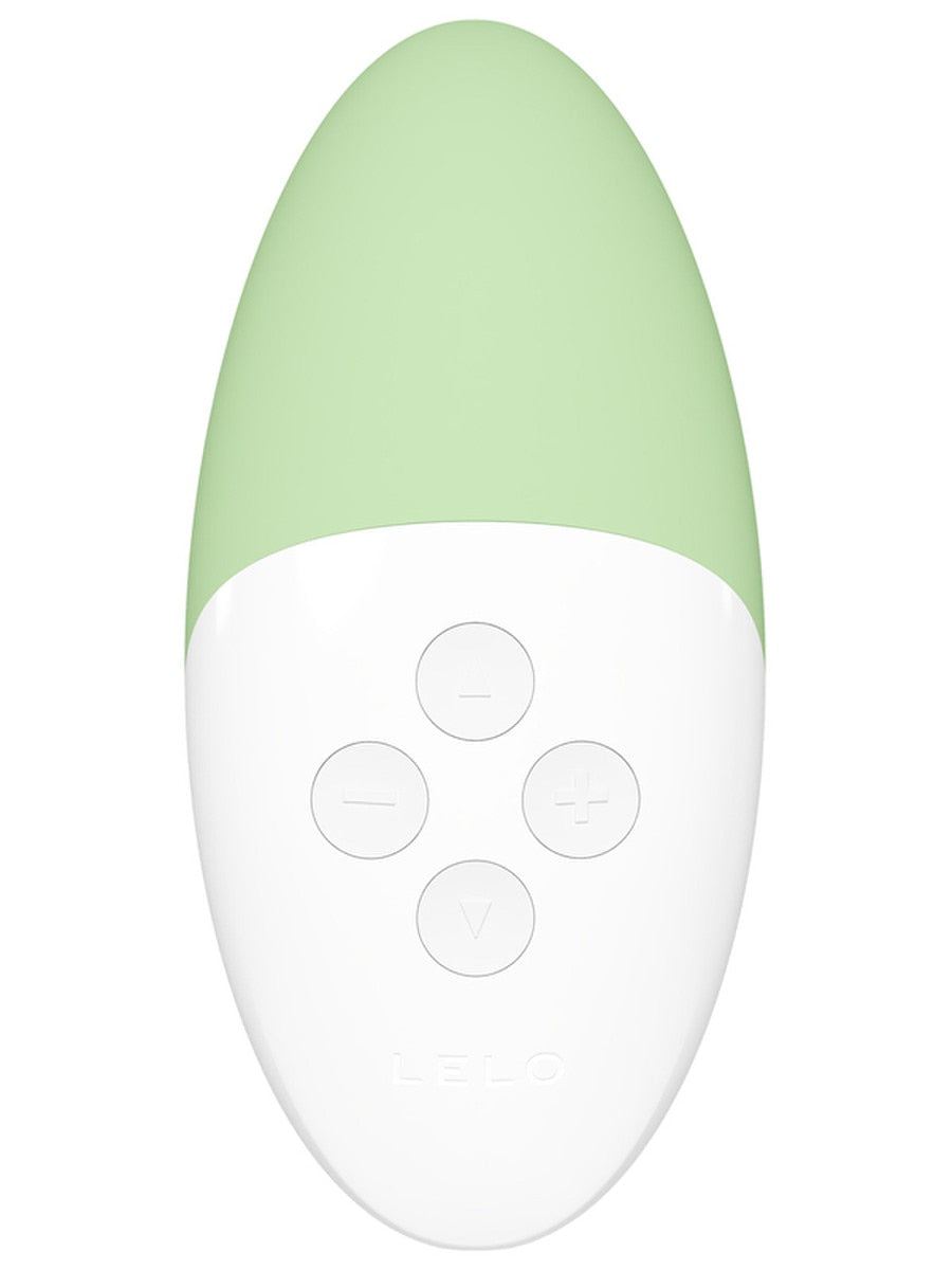 White Lelo Siri 3 Sound Activated Vibrator with green top on a white background