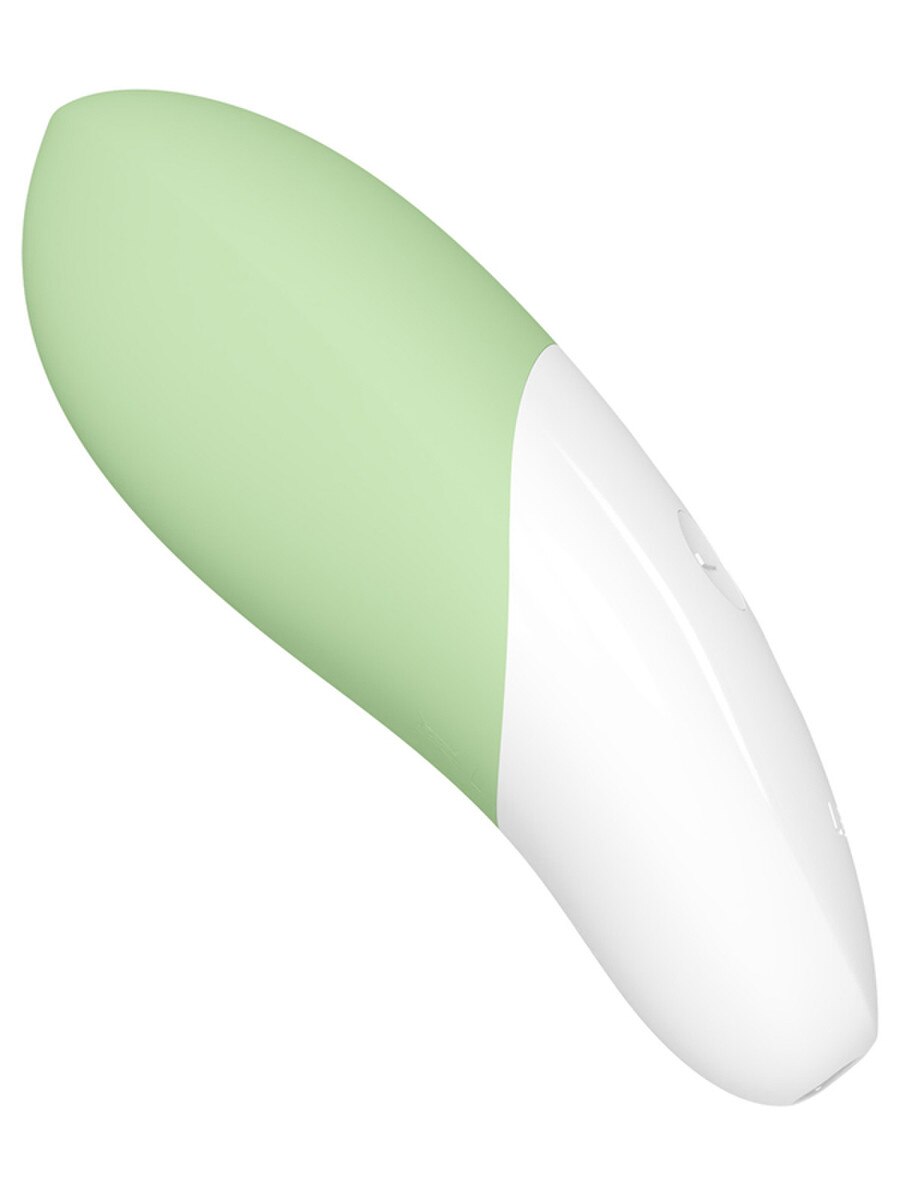 Green and white Lelo Siri 3 Sound Activated Vibrator on a white background