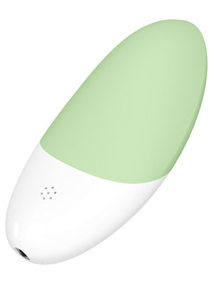 White and green Lelo Siri 3 Sound Activated Vibrator on a white background
