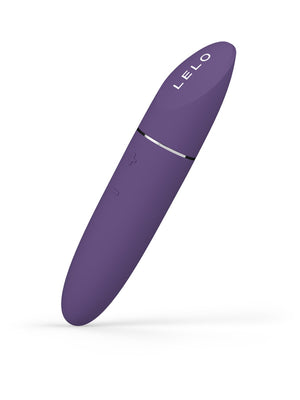 Purple device with 'Lelo Mia 3 4.4" Discreet Massager' branding on a white background