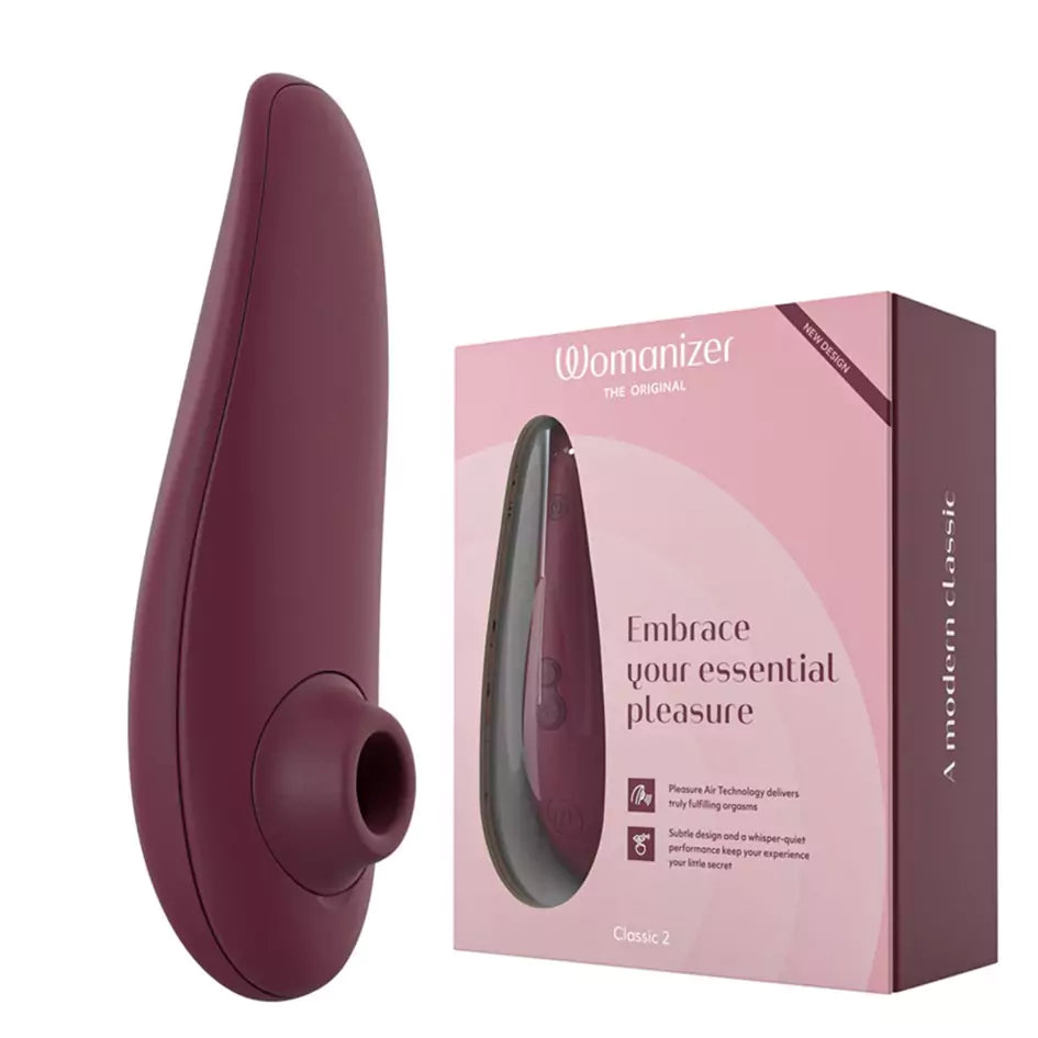 Purple Womanizer Classic 2 Massager with 'Womanizer' packaging on a white background