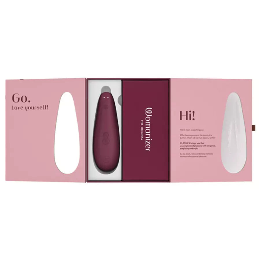 Womanizer Classic 2 Massager product in a pink packaging box on a white background