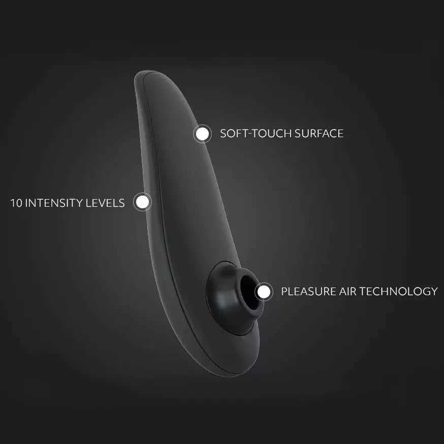 BlackWomanizer Classic 2 Massager with features labeled on a dark background