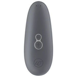 Gray remote control with two buttons on a white background