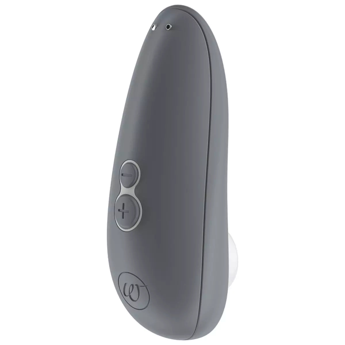 Gray remote control with two buttons on a white background
