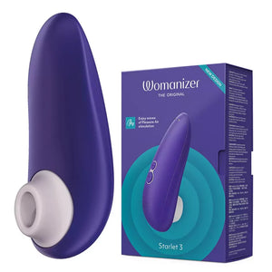 Purple and white device with 'Womanizer Starlet 3' packaging on a white background