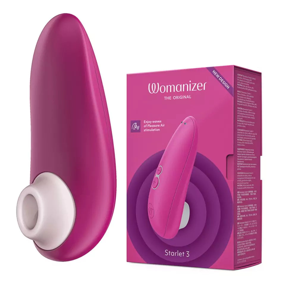 Pink 'Womanizer Starlet 3' product with packaging on a white background