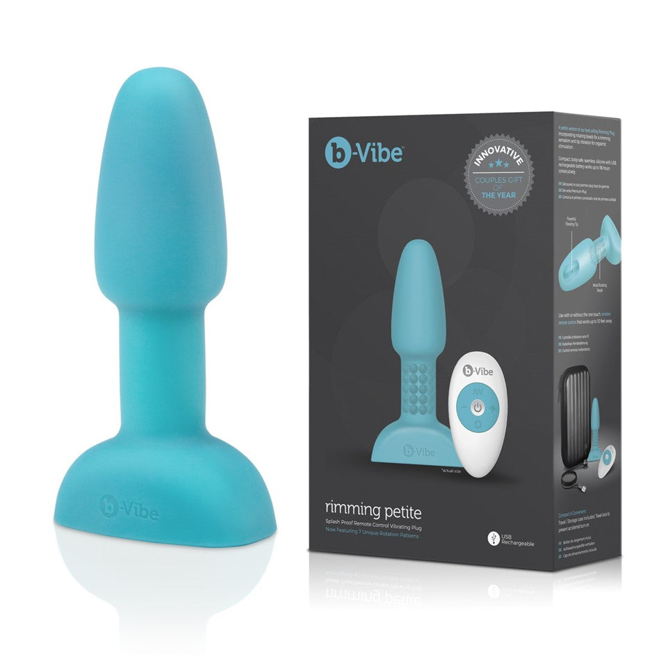 B-Vibe USB Rechargeable Petite Rimming Plug Teal with box