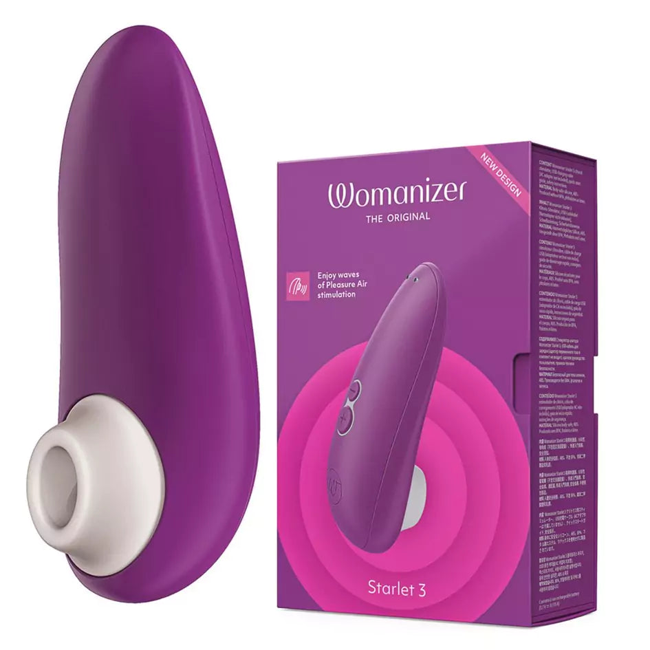 Purple and white Womanizer Starlet 3 with packaging on a white background